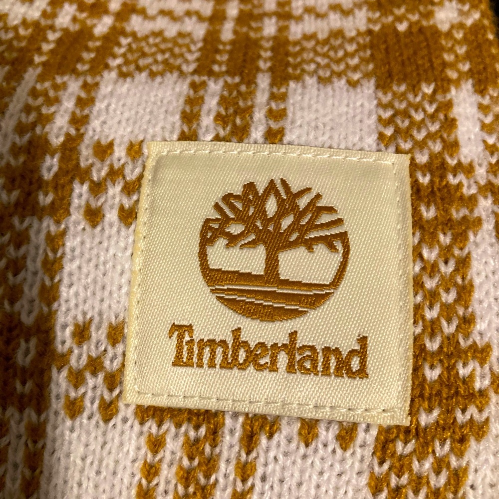 Timberland Nut Brown Cream Plaid Knit Blanket Scarf NWOT